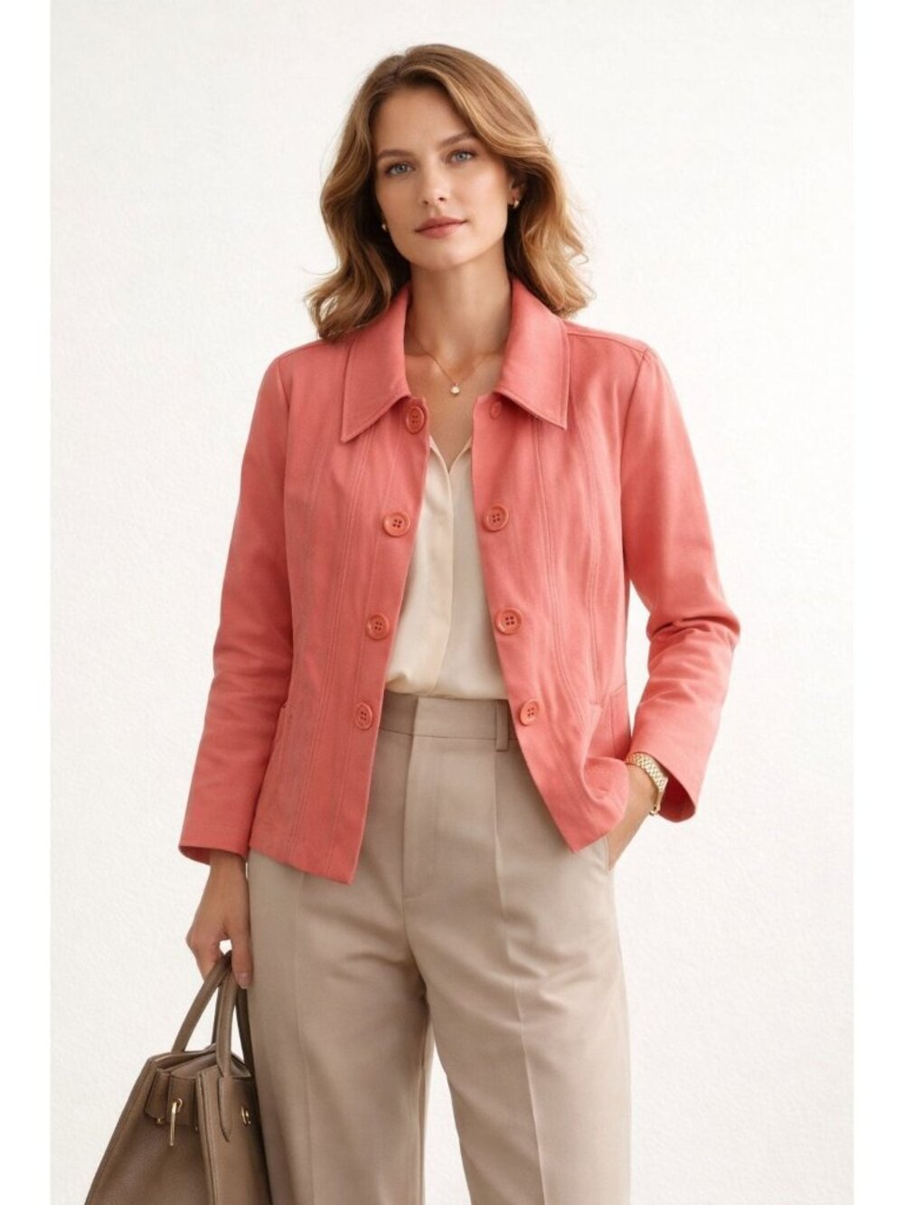 NEW R.Q.T Pink Canvas Jacket Women M Princess Cut Blazer Office Special Occasio